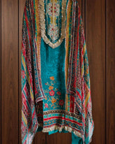 Crepe Digital Printed Unstitched Suit with Gotta Highlighting & Neck Work